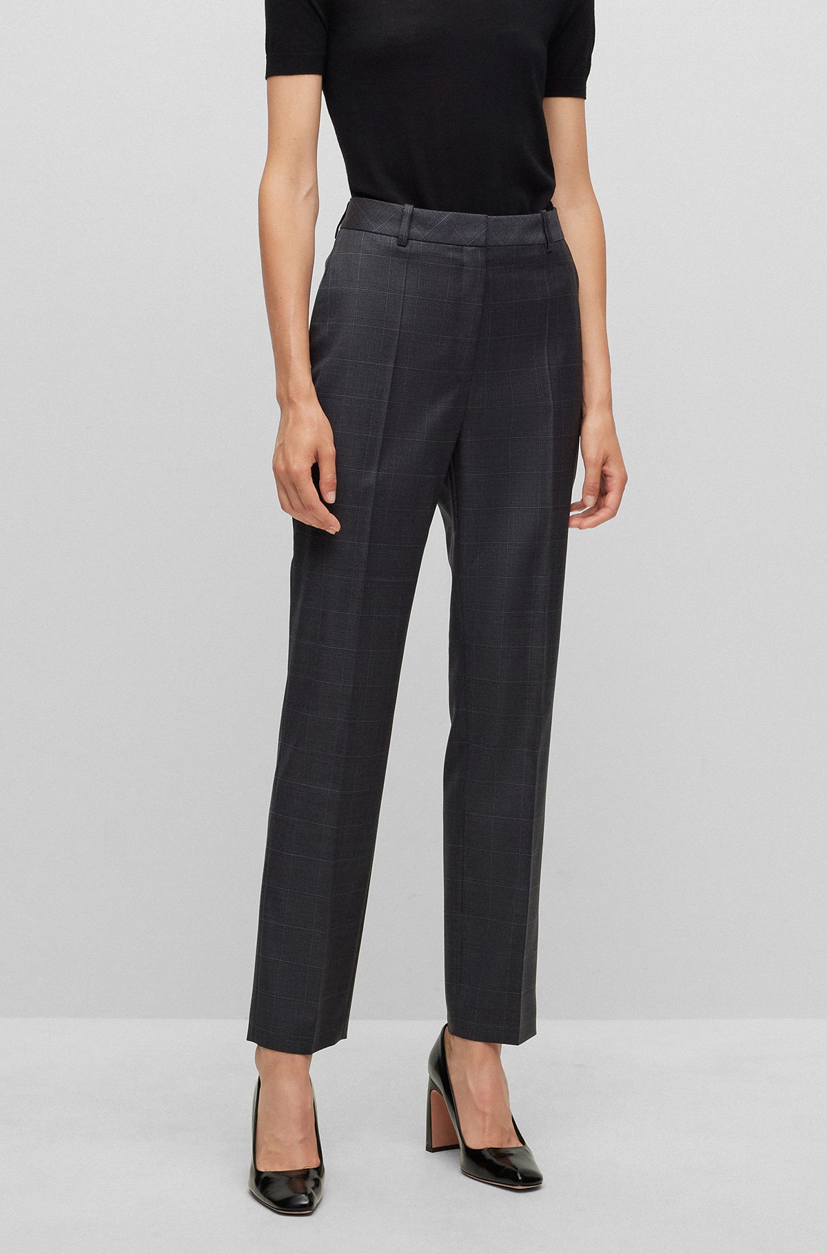Regular-fit trousers in checked virgin wool, Patterned