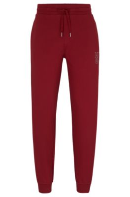 Shop Hugo Cotton-terry Tracksuit Bottoms With Metallic-effect Logo In Dark Red