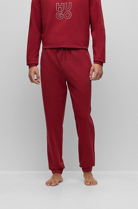 Cotton-terry tracksuit bottoms with metallic-effect logo, Dark Red