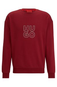Cotton-terry sweatshirt with metallic-effect logo, Dark Red