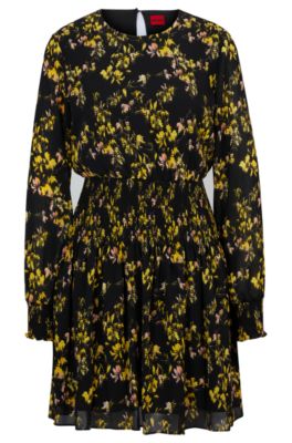 HUGO - Smocking-detail mini dress with floral print