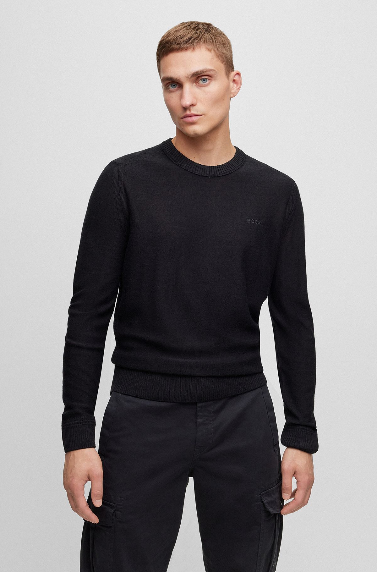 BOSS - Virgin-wool sweater with two-tone monogram jacquard
