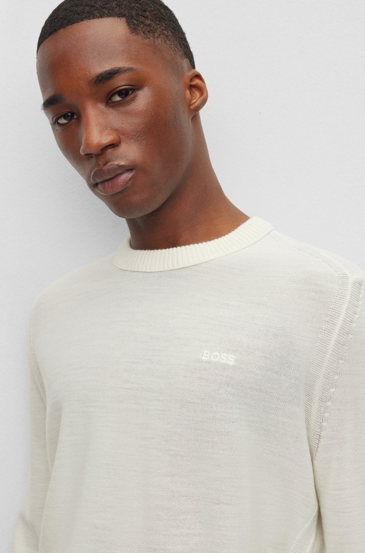 BOSS - Wool-blend sweater with embroidered logo in regular fit