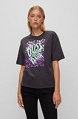 Relaxed-fit T-shirt with glow-in-the-dark artwork, Black