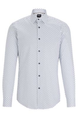 BOSS - Slim-fit shirt in printed Oxford cotton