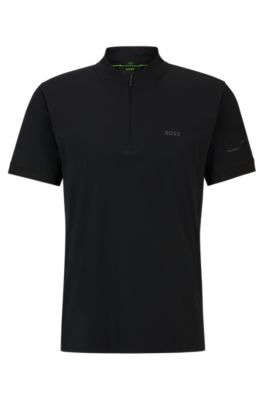 Shop Hugo Boss Zip-neck Slim-fit Polo Shirt With Decorative Reflective Print In Black