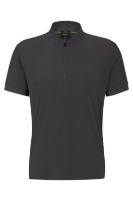 BOSS Zip neck slim fit polo shirt with decorative reflective print