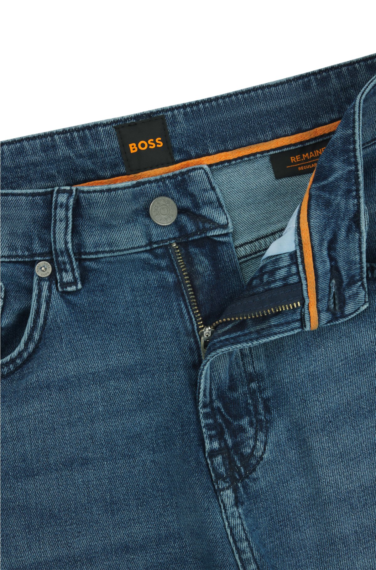 BOSS - Regular-fit jeans in mid-blue comfort-stretch denim
