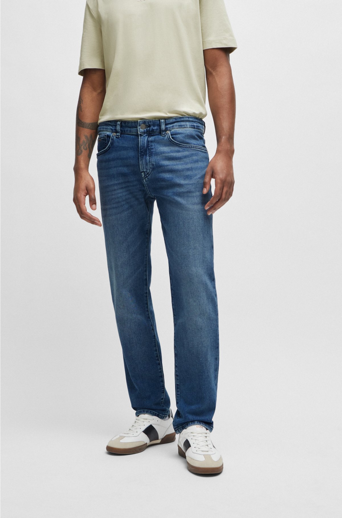 BOSS - Regular-fit jeans in blue super-stretch denim