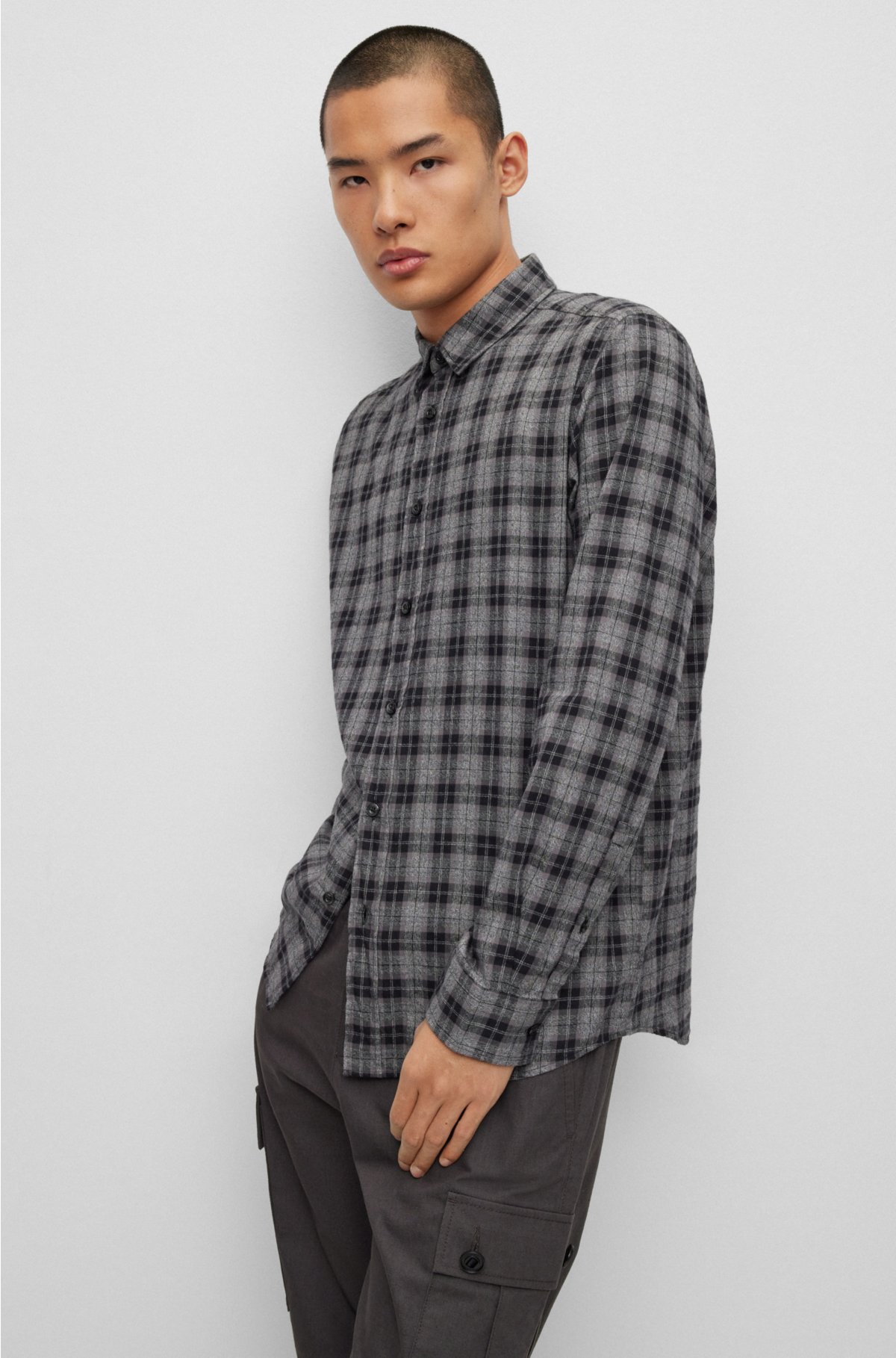 HUGO - Relaxed-fit shirt in checked cotton twill