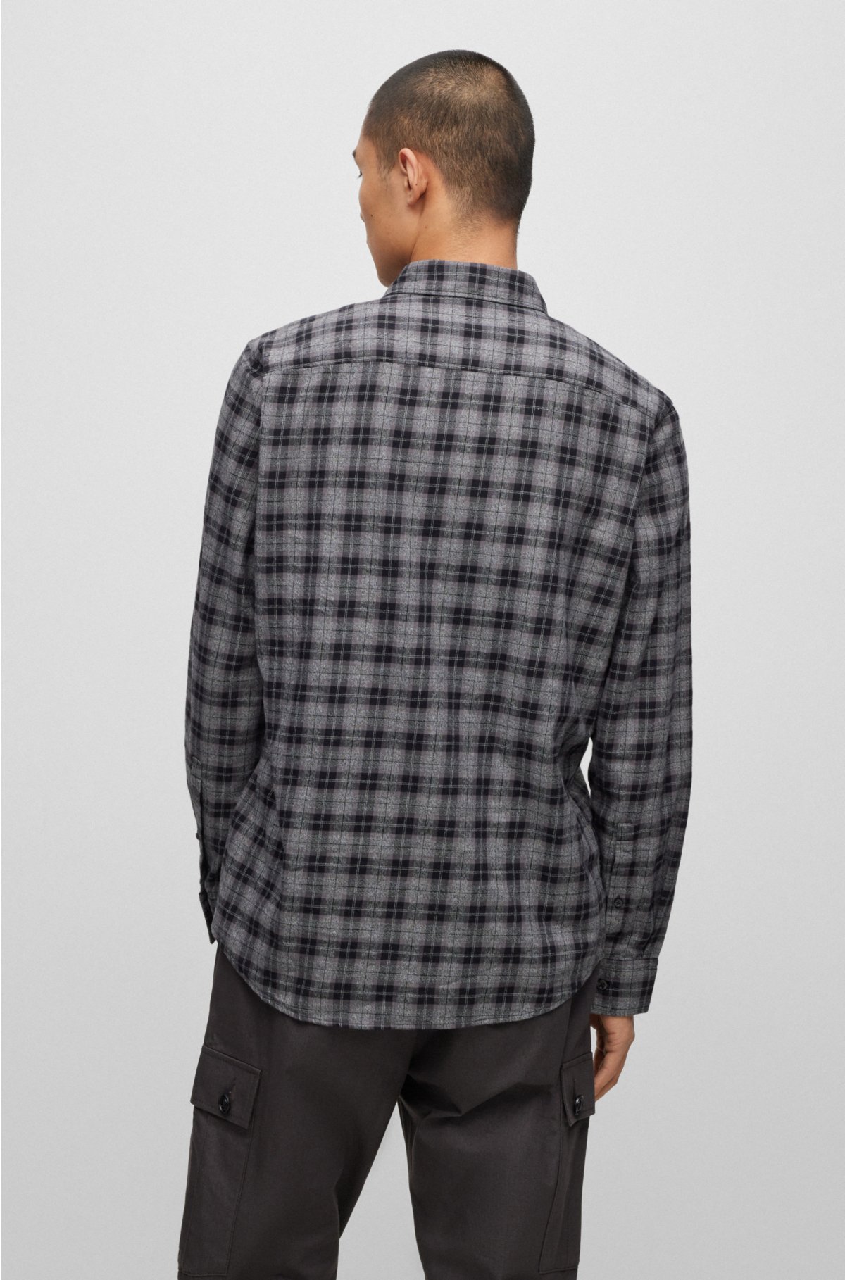 HUGO - Relaxed-fit shirt in checked cotton twill