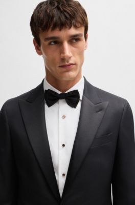 Slim-fit tuxedo suit in wool and silk, Black