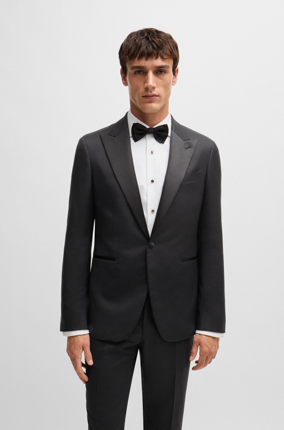 BOSS - Slim-fit tuxedo suit in wool and silk - Black BOSS - Slim-fit tuxedo suit in wool and silk - Black