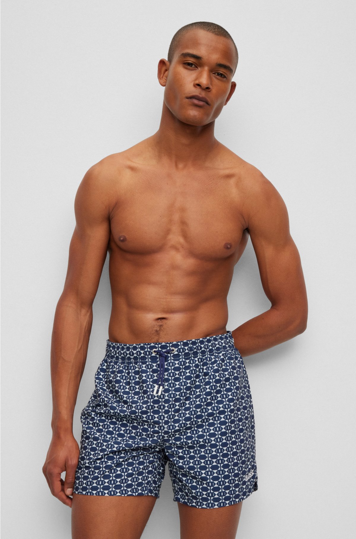 BOSS - Recycled-material swim print shorts with seasonal