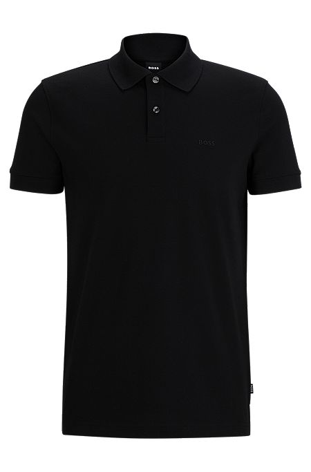 Cotton piqué jersey polo shirt with logo detail, Black