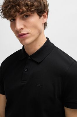 Logo-detail polo shirt in cotton piqu&eacute;, Black