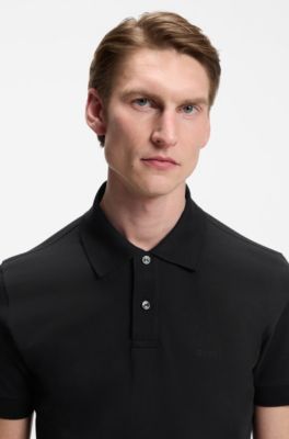 Logo-detail polo shirt in cotton piqu&eacute;, Black