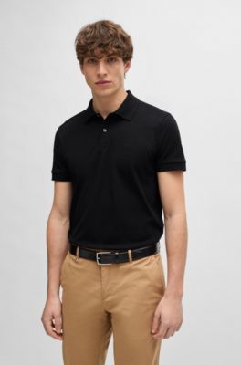 Logo-detail polo shirt in cotton piqu&eacute;, Black