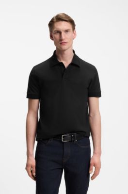 Logo-detail polo shirt in cotton piqu&eacute;, Black