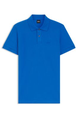 Logo-detail polo shirt in cotton piqu&eacute;, Blue