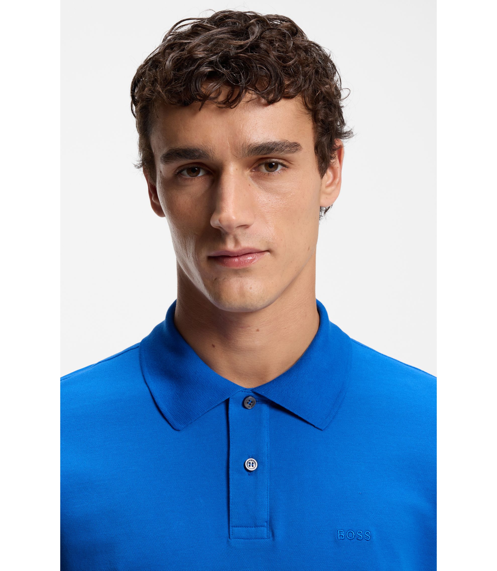 BOSS - Logo-detail polo shirt in cotton piqué - Blue
