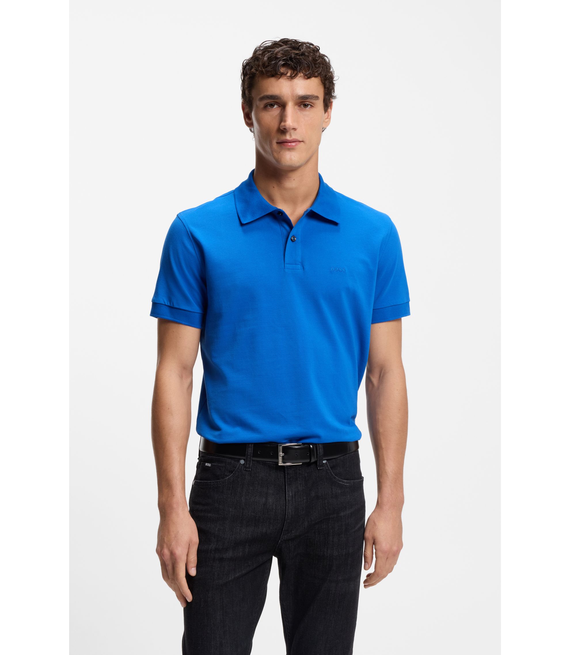 BOSS - Logo-detail polo shirt in cotton piqué - Blue