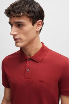 Logo-detail polo shirt in cotton piqu&eacute;, Dark Red