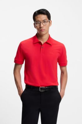 Logo-detail polo shirt in cotton piqu&eacute;, Red