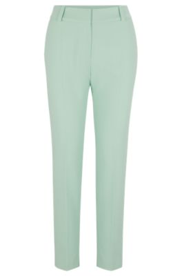 Shop Hugo Slim-fit Trousers With Slit Hems In Light Green