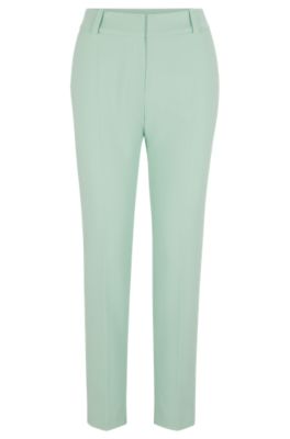 Hugo Boss Slim-fit Trousers With Slit Hems In Light Green