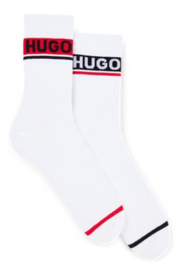 Shop Hugo Two-pack Of Quarter-length Socks With Logo Details In White