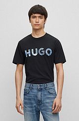 Cotton-jersey T-shirt with logo and slogan, Black