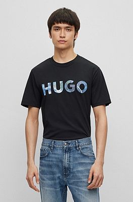 Cotton-jersey and HUGO logo slogan - T-shirt with