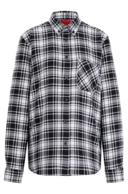 Hugo Relaxed-fit Shirt In Checked Cotton Flannel In White