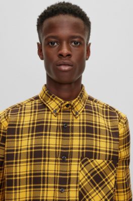 HUGO - Relaxed-fit button-down shirt in checked cotton flannel