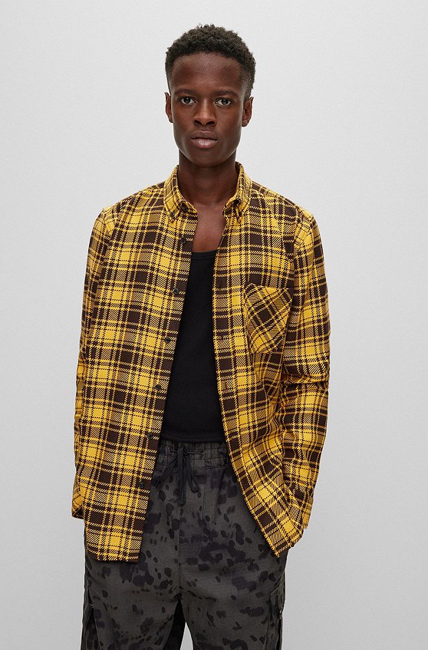 Relaxed-fit shirt in checked cotton flannel, Yellow