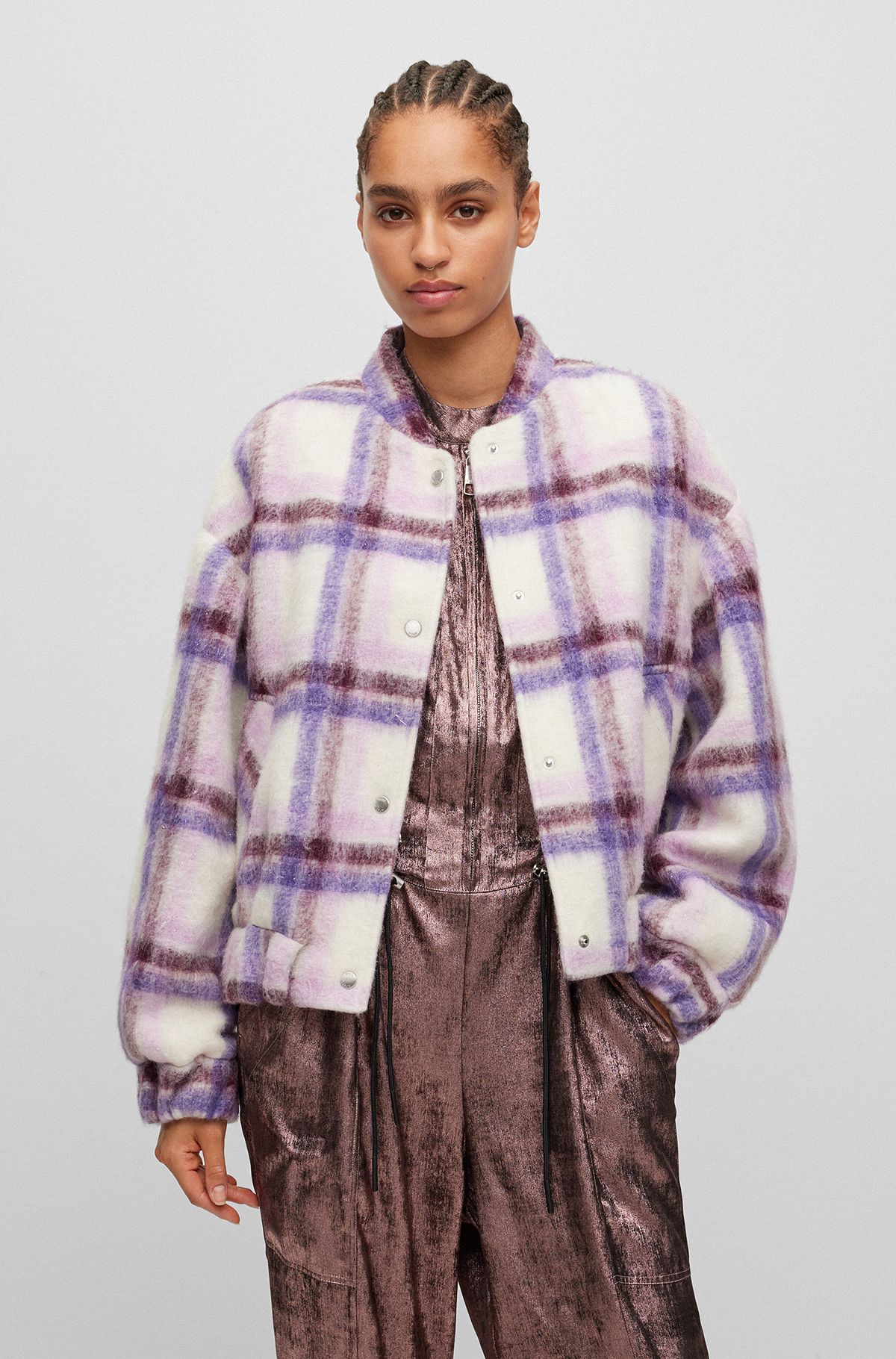 Oversize-fit jacket in checked material, Patterned