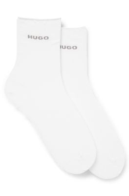 Two-pack of quarter-length socks with logo details, White