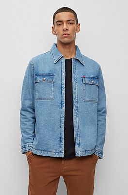 HUGO - Oversize-fit shirt in blue stretch denim