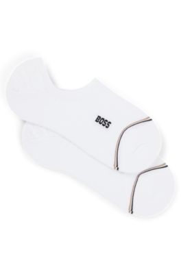 Two-pack of invisible socks with logo and stripe, White