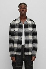 Oversize-fit overshirt in Glen-check wool-effect fabric, White