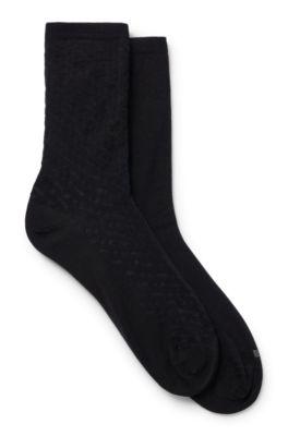 Hugo Boss Two-pack Of Regular-length Socks In Stretch Cotton In Black