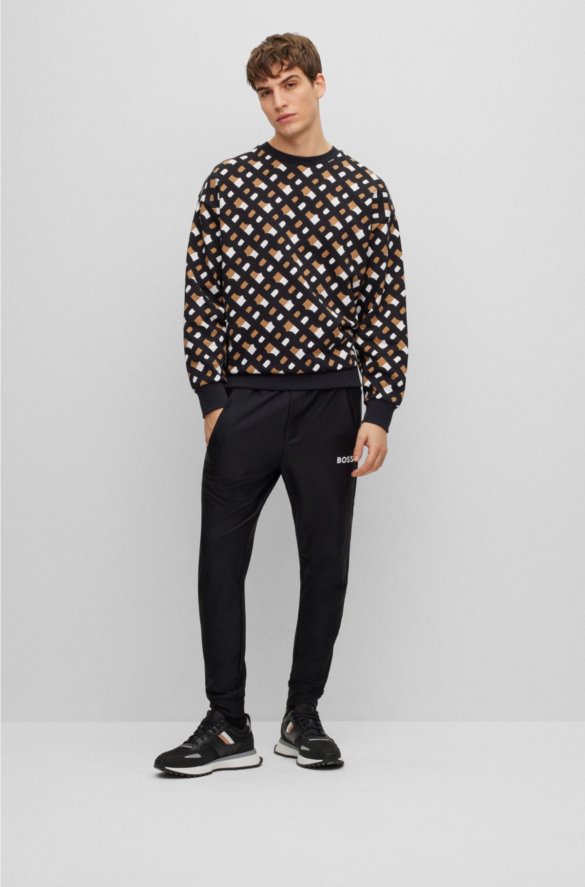 BOSS - Relaxed-fit monogram sweatshirt in terry French