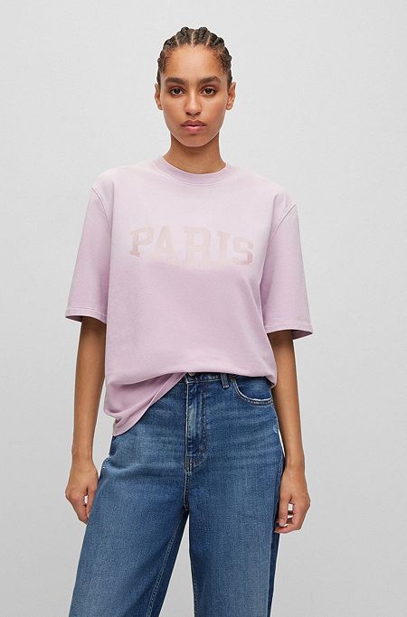 Stretch-cotton T-shirt with city-name artwork, light pink