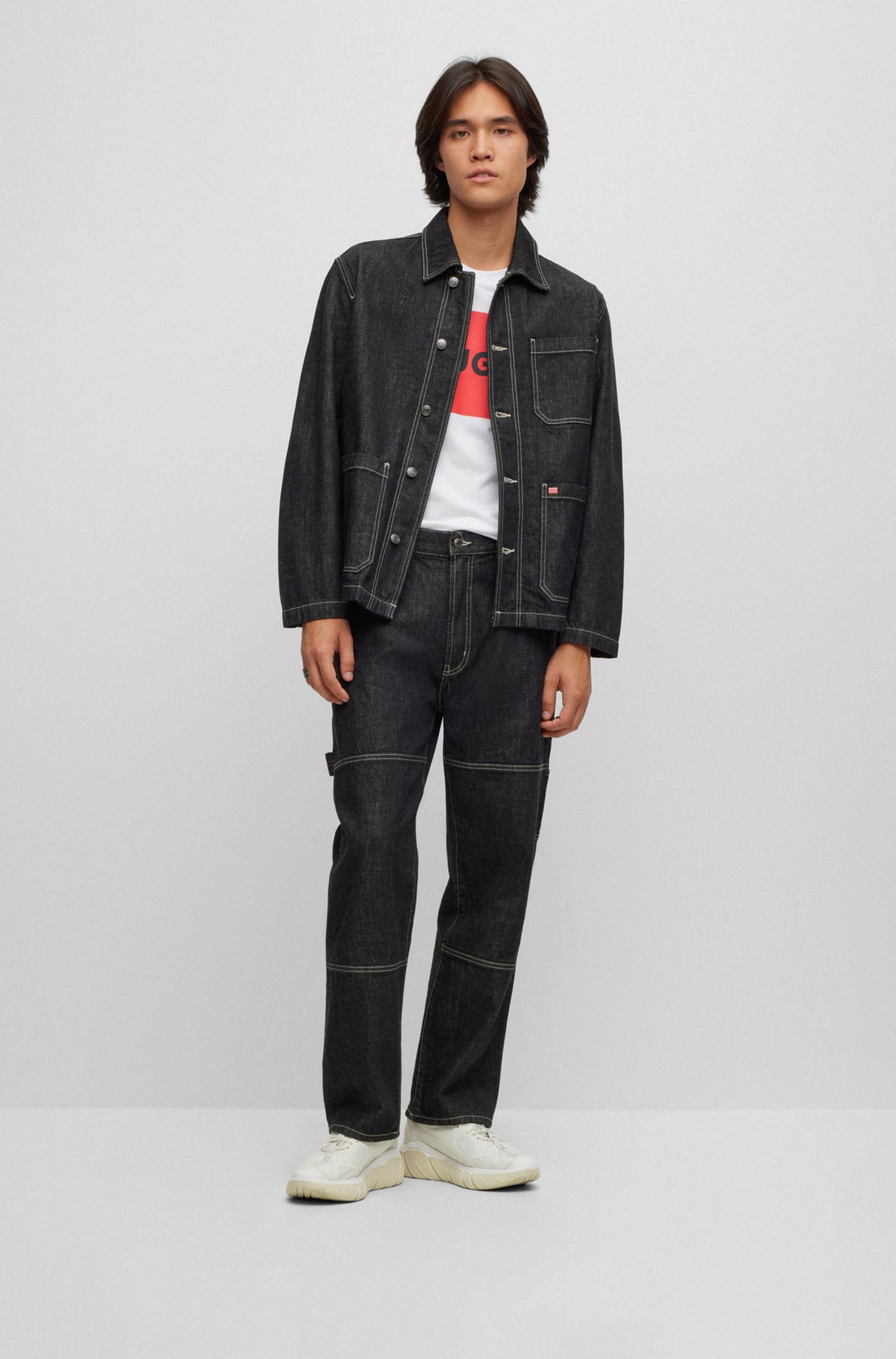 HUGO Shirt style jacket in black Japanese rigid denim