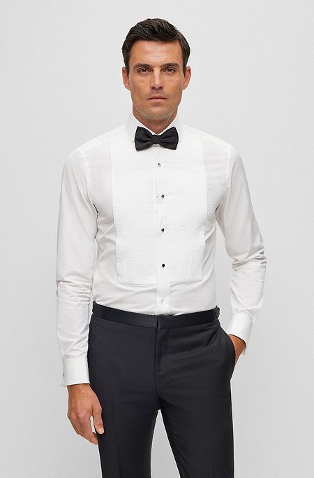 Slim-fit dress shirt in Italian-made cotton poplin, White
