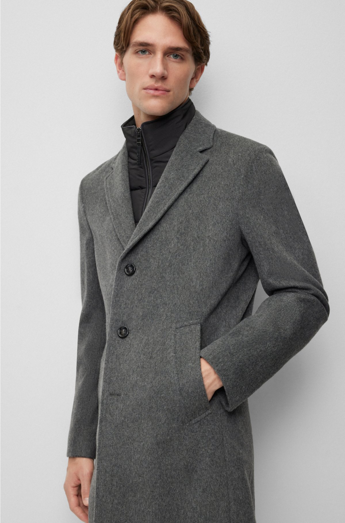 BOSS - Wool-blend coat with zip-up inner