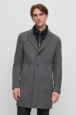 BOSS - Slim-fit coat with detachable zip-up inner