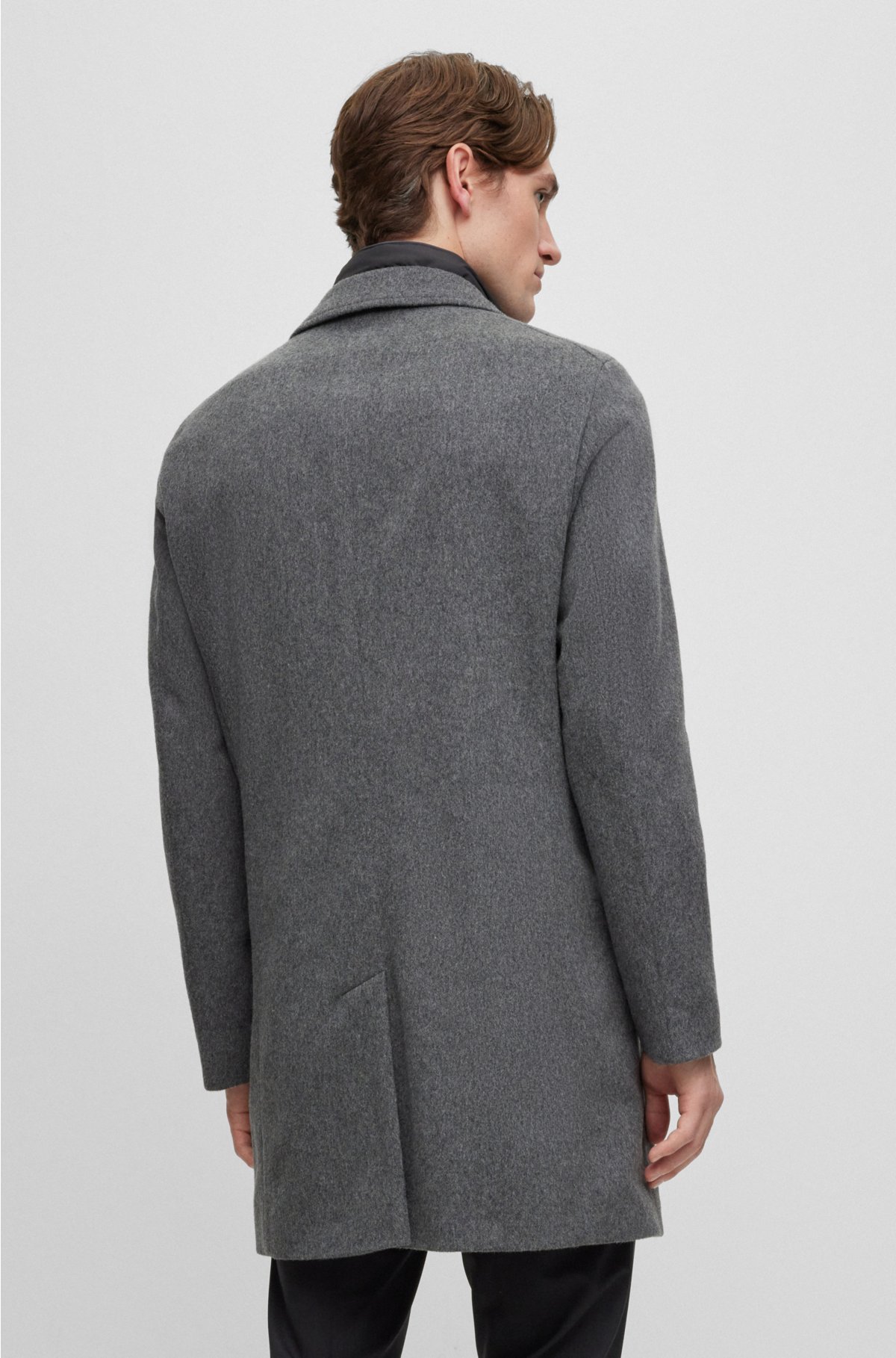 Wool-blend coat with zip-up inner, Grey