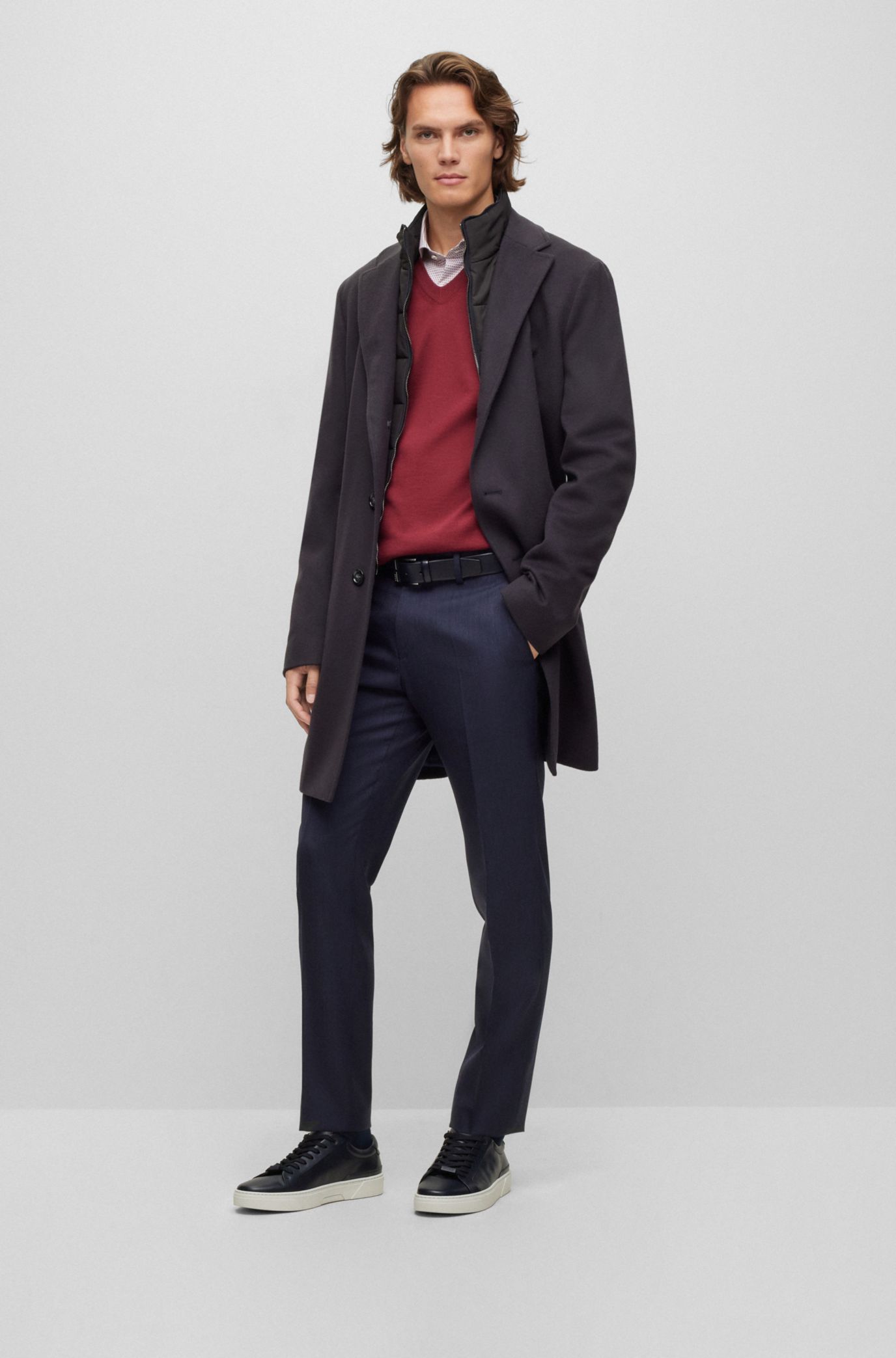 BOSS - Wool-blend coat with zip-up inner